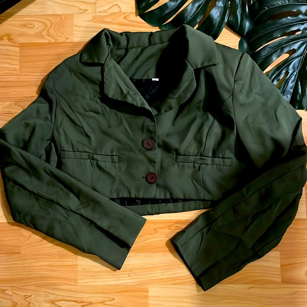 Crop top blazer jacket dark green